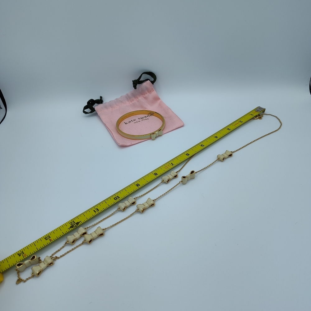 Kate Spade Cream Enamel Bow And Gold Accent Necklace & Bangle Set Dust Bag NWOT - Picture 6 of 6